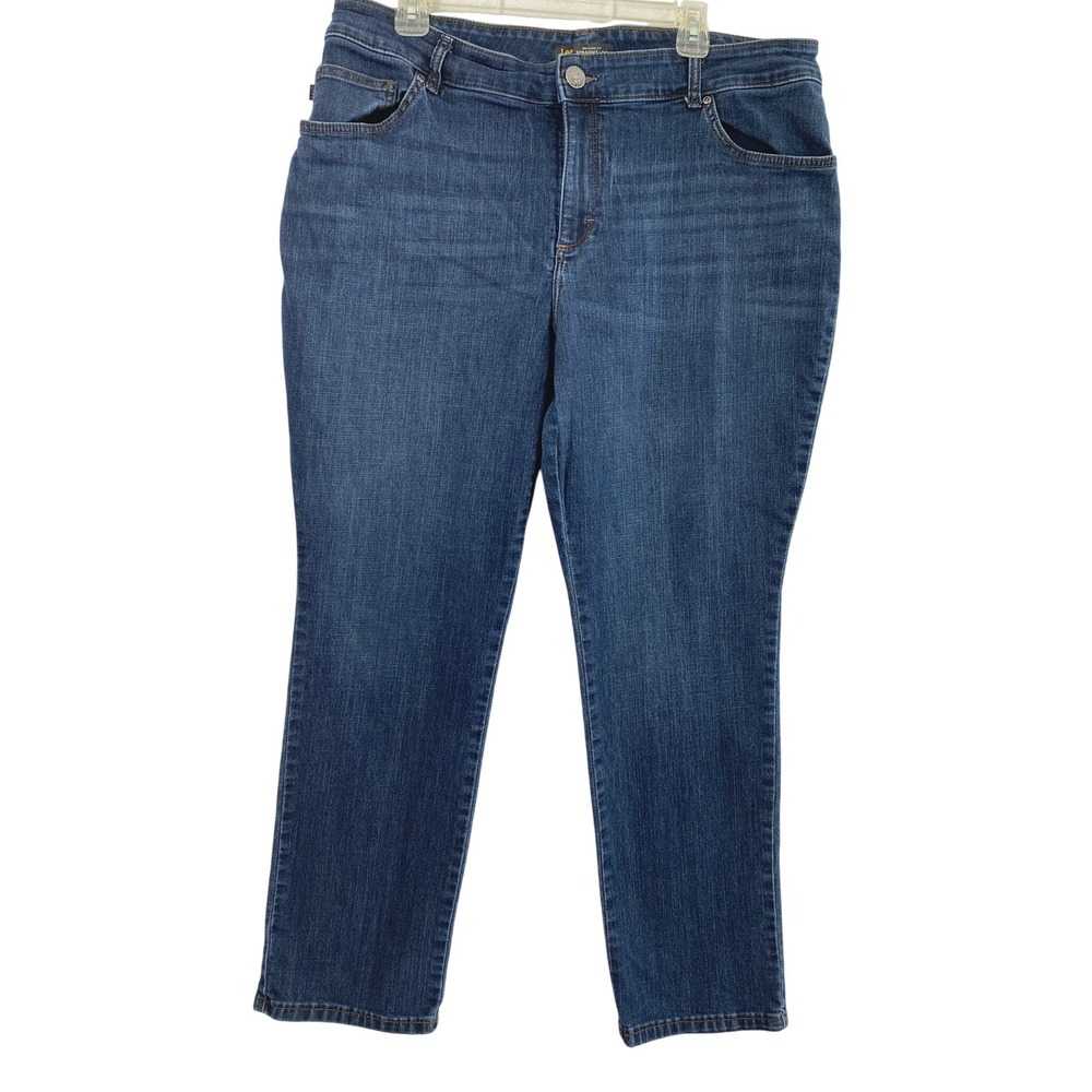 Lee Relaxed Fit Jeans Womens 18 W Straight Mid Rise Dark Wash Denim Stretch